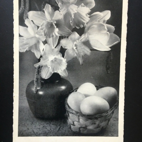 Ein Frohes Osterfest - Narzissen Blumenstrauß in Vase - Ostereier 140399 TH