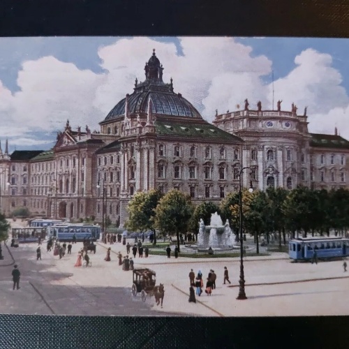 München Justizpalast Hauptplatz Alee Straßenbahn Kutsche Laterne 402584 WM F