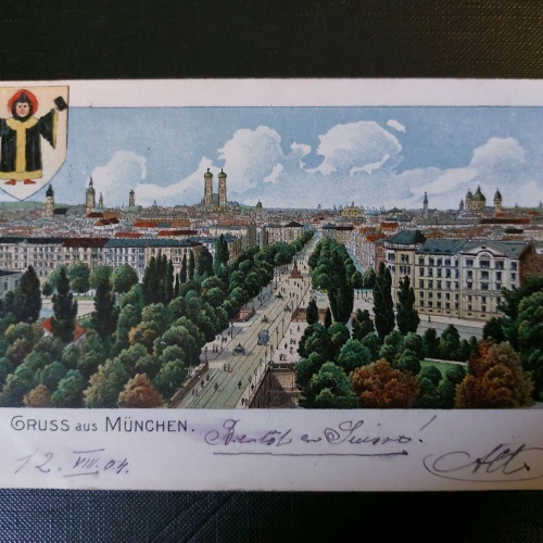 Gruß aus München Wappen Kirche Dom Hauptstraße Park Bäume 402582 WM F