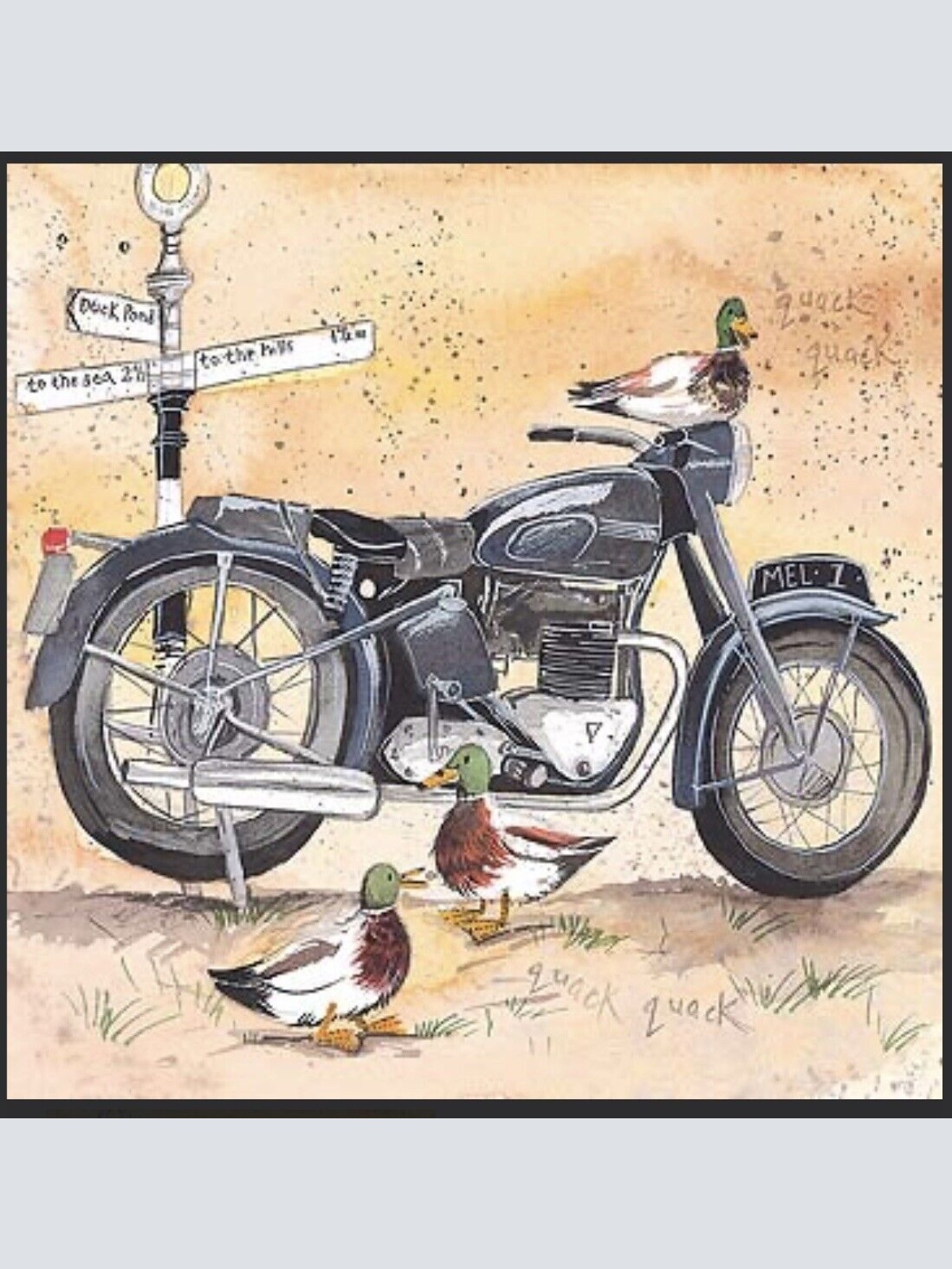 Alex Clark Karte Motorrad mit Enten  140x140 mm incl. Umschlag  Motorrad 0003