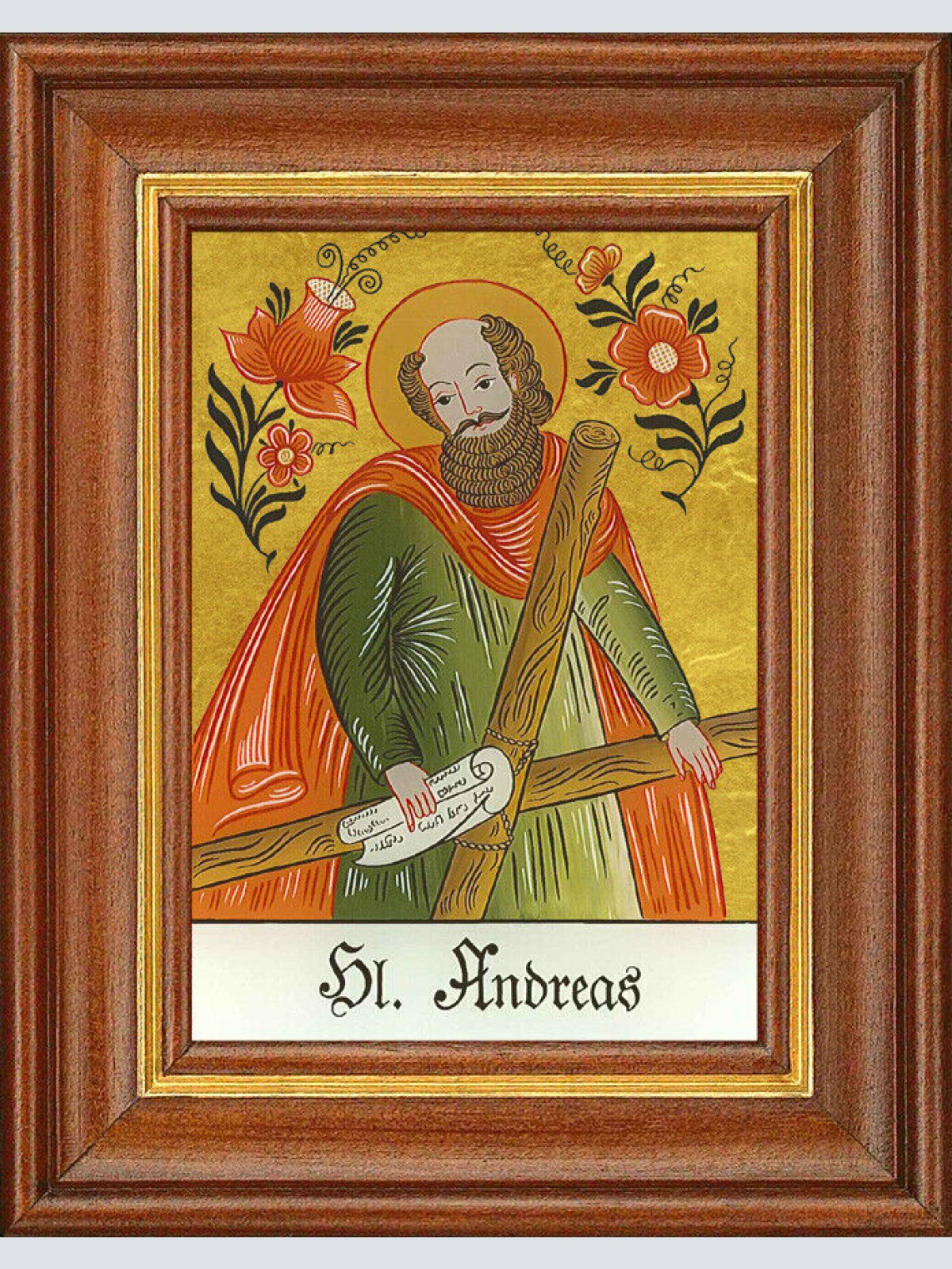 Hinterglasbild - Heiliger Andreas - Patronatsbild Taufe Namenspatron 12,7x16 TH