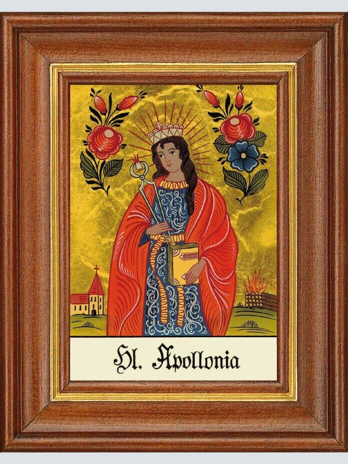 Hinterglasbild - heilige appolina - patronatsbild taufe namenspatron 12,7x16 th