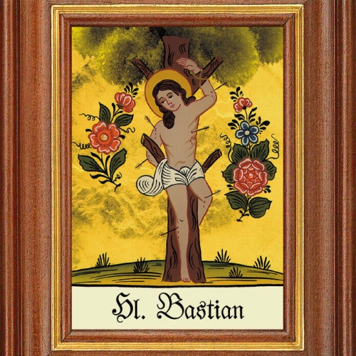 Hinterglasbild - Heiliger Bastian - Patronatsbild Taufe Namenspatron 12,7x16 TH