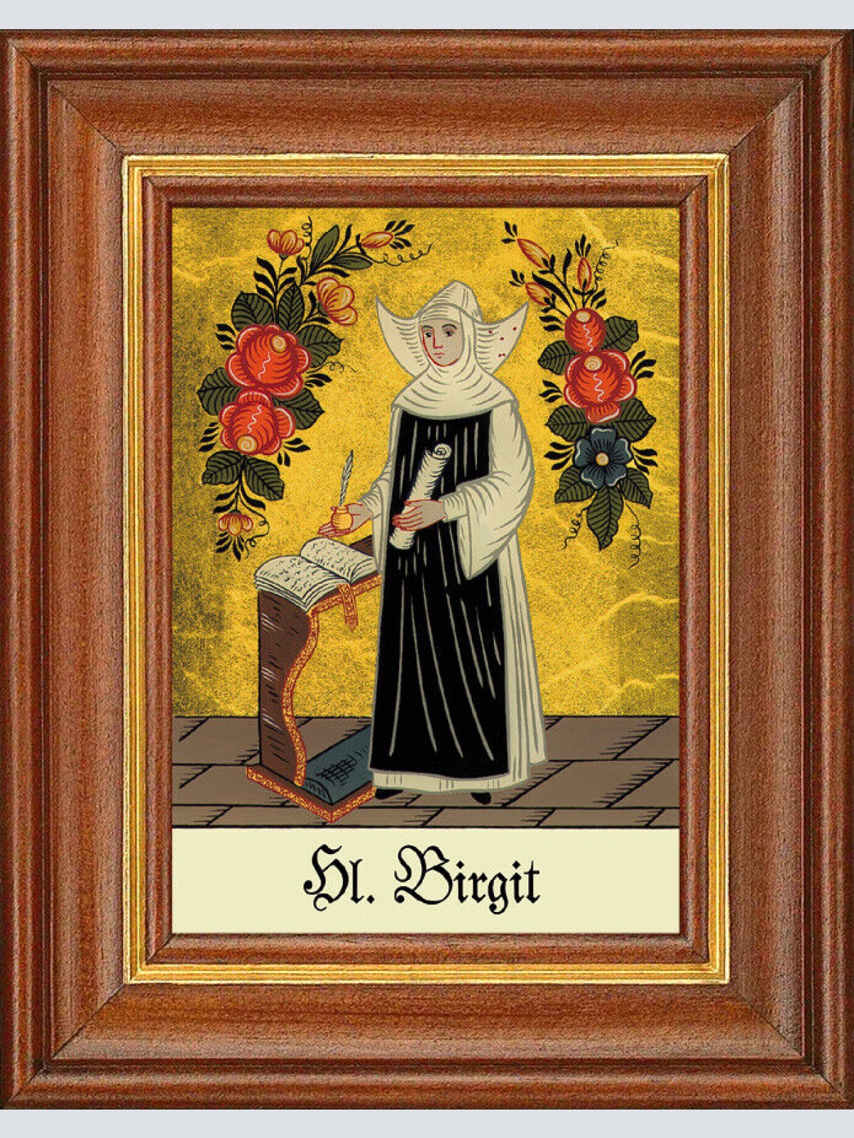 Hinterglasbild - Heilige Birgit - Patronatsbild Taufe Namenspatron 12,7x16