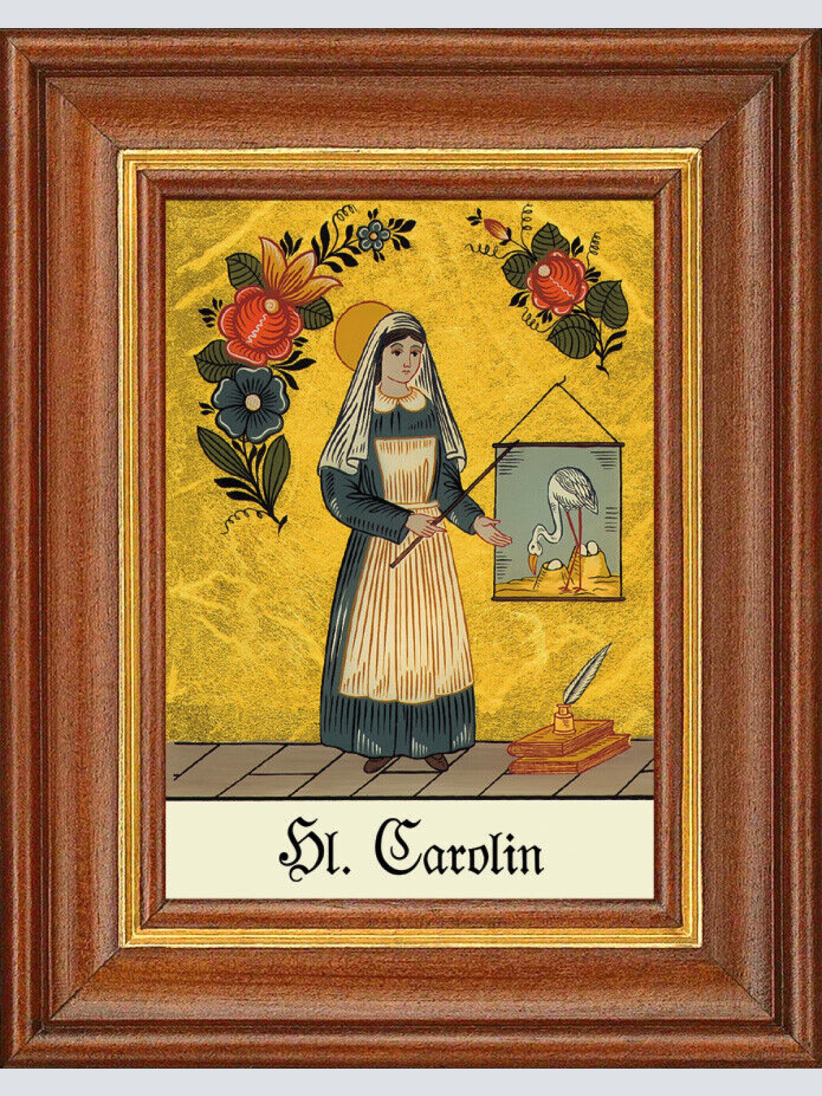 Hinterglasbild - Heilige Carolin - Patronatsbild Taufe Namenspatron 12,7x16