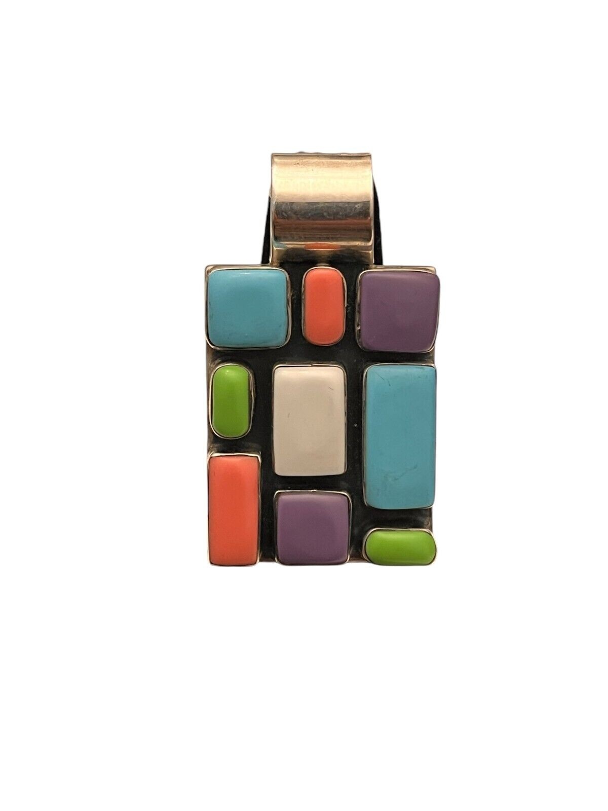 Anhänger 925 Silber  mit echten Multi Color Steinen  4x2,5cm  R0018