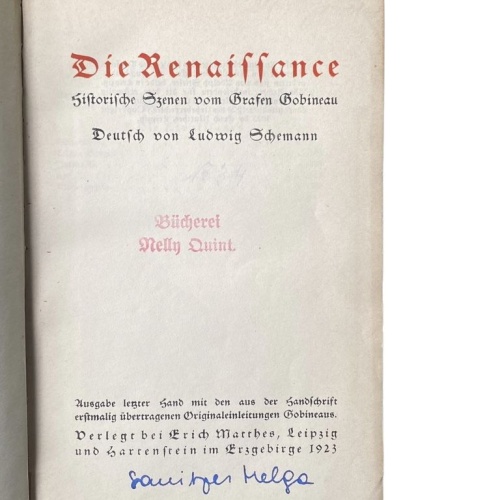 4503 Graf Arthur Gobineau DIE RENAISSANCE. HISTORISCHE SZENEN VOM GRAFEN GOBINE