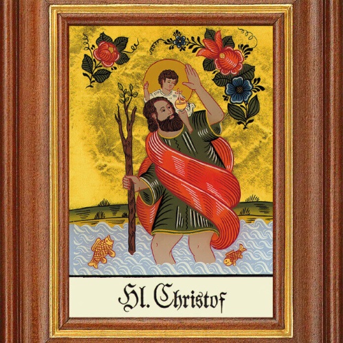 Hinterglasbild - Heiliger Christof - Patronatsbild Taufe Namenspatron 12,7x16