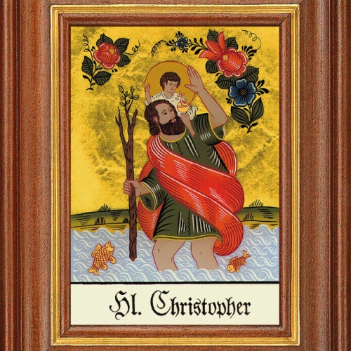 Hinterglasbild - Heiliger Christopher - Patronatsbild Taufe Namenspatron 12,7x16