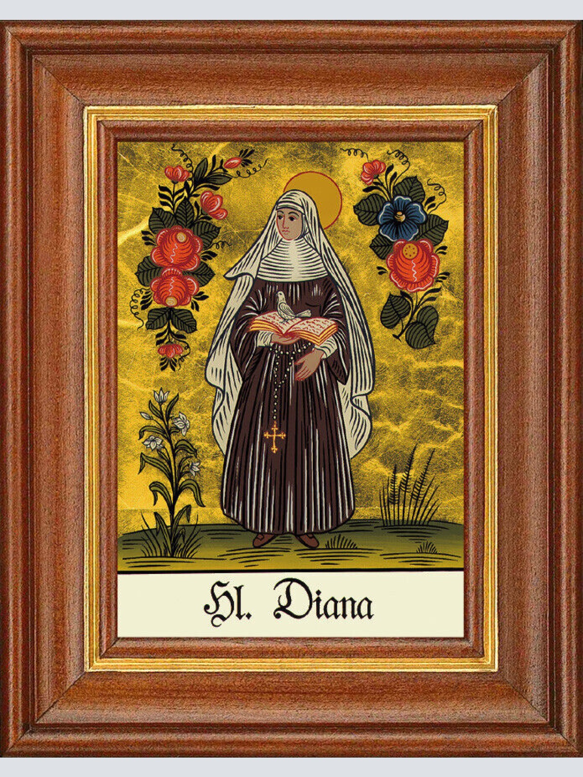 Hinterglasbild - Heilige Diana - Patronatsbild Taufe Namenspatron 12,7x16