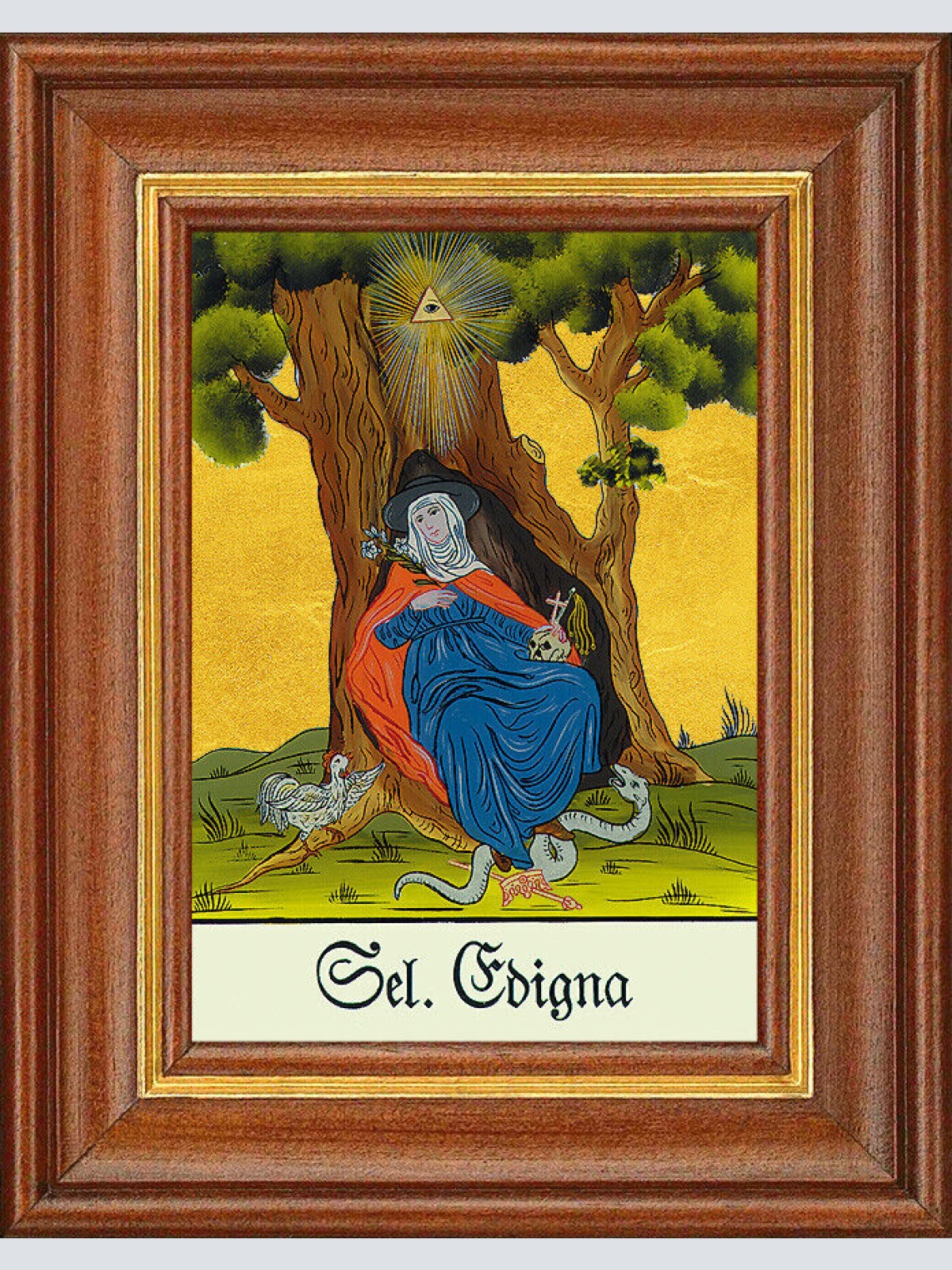 Hinterglasbild - Heilige Edigna - Patronatsbild Taufe Namenspatron 12,7x16