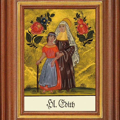 Hinterglasbild - Heilige Edith - Patronatsbild Taufe Namenspatron 12,7x16