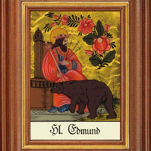 Hinterglasbild - Heiliger Edmund - Patronatsbild Taufe Namenspatron 12,7x16