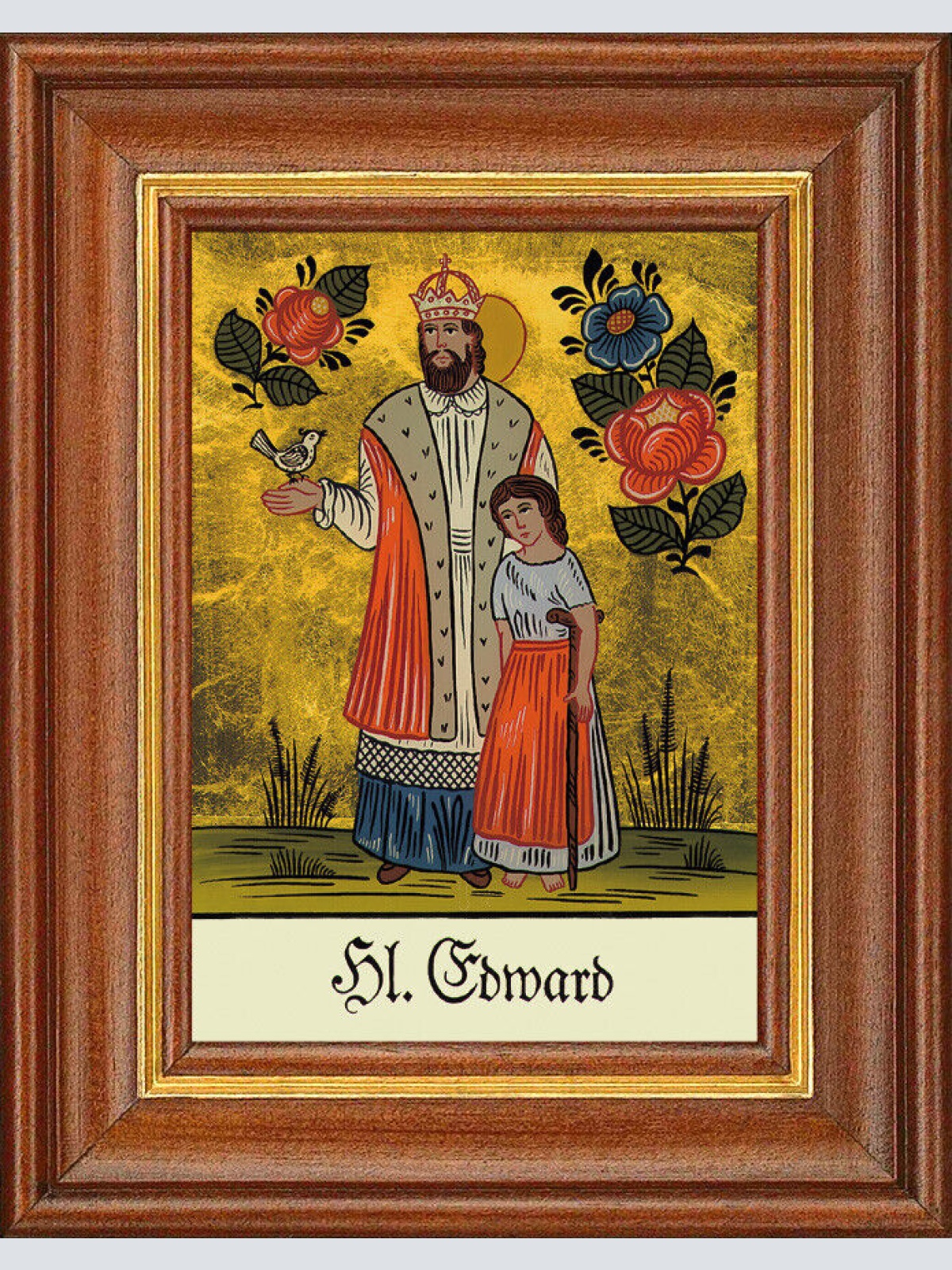 Hinterglasbild - Heiliger Edward - Patronatsbild Taufe Namenspatron 12,7x16