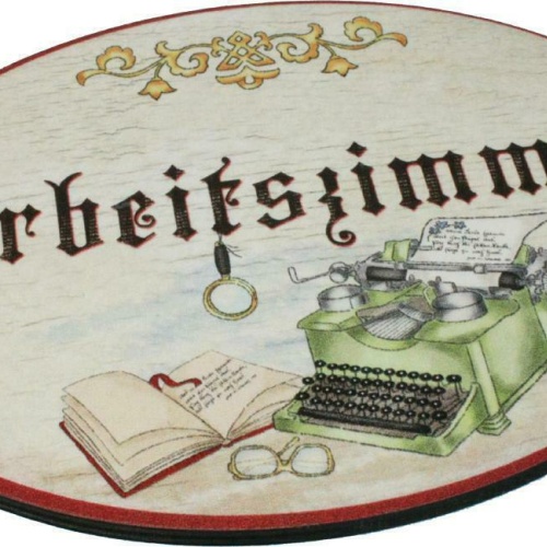 Türschild Arbeitszimmer Antiker Stil Birkensperrholz Holzschild 13 x 18 Oval