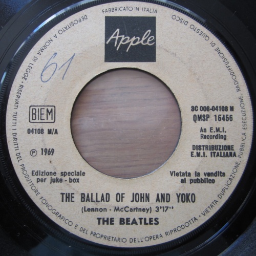 Single /  The Beatles – The Ballad Of John And Yoko  / Italy PRESS /