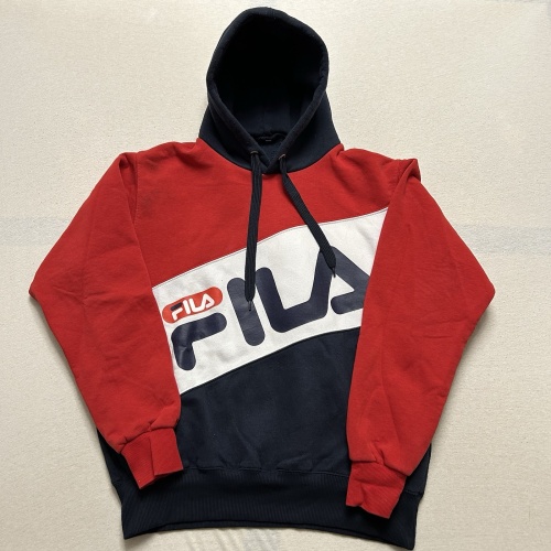 FILA Vintage Hoodie Kapuzenpullover Rot Schwarz Herren Größe M Maße auf Fotos