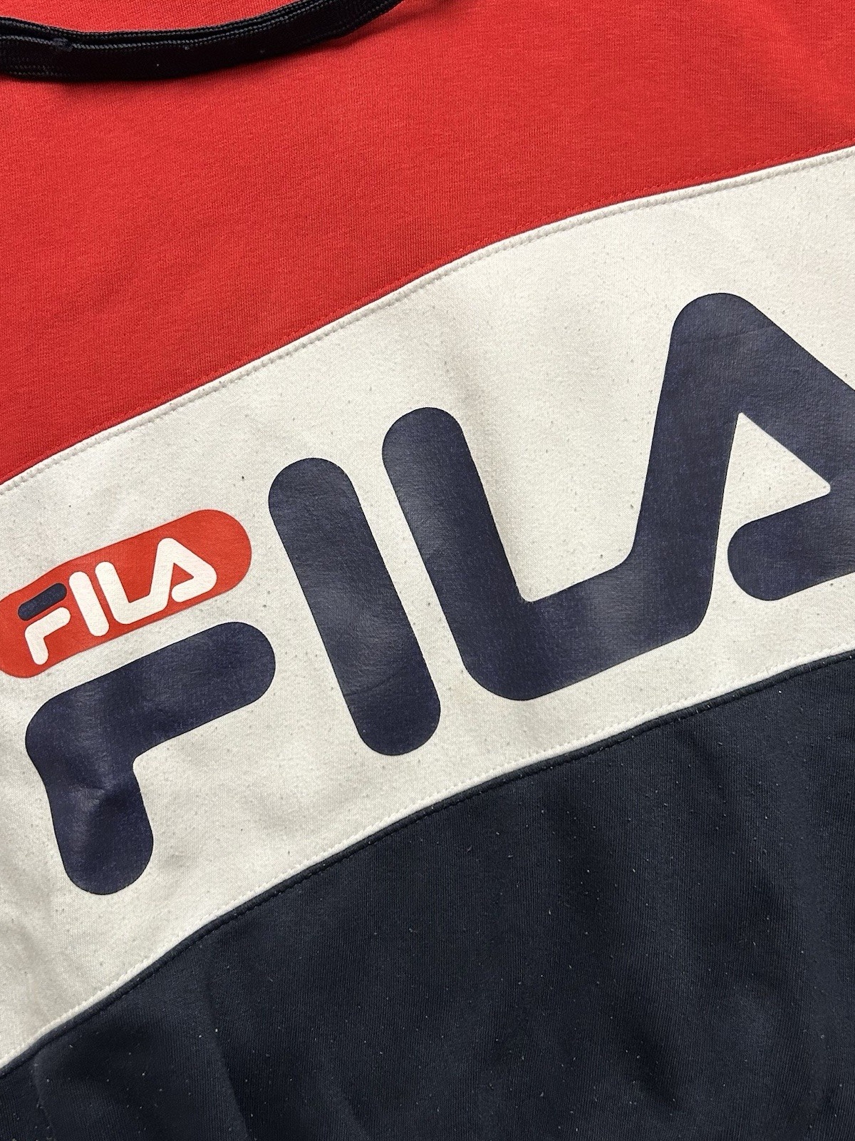 FILA Vintage Hoodie Kapuzenpullover Rot Schwarz Herren Größe M Maße auf Fotos