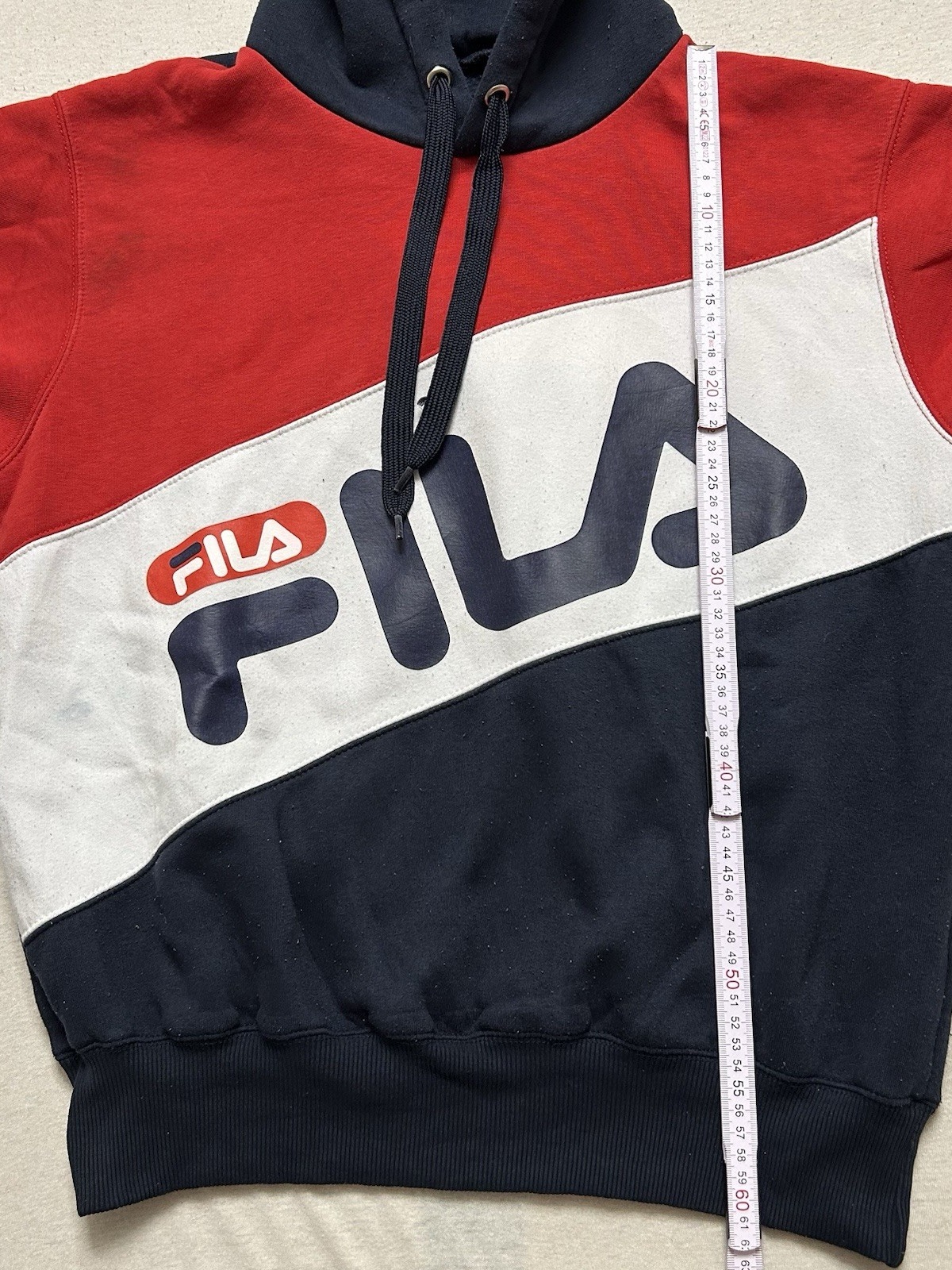 FILA Vintage Hoodie Kapuzenpullover Rot Schwarz Herren Größe M Maße auf Fotos