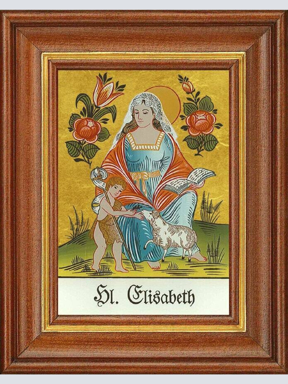 Hinterglasbild - hl. elisabeth mutter - patronatsbild taufe namenspatron 12,7x16