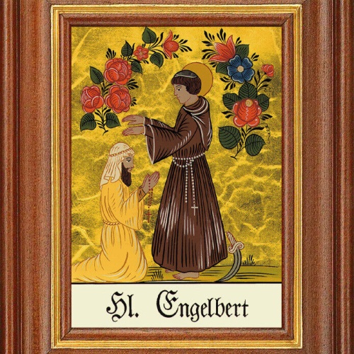 Hinterglasbild - Heiliger Engelbert - Patronatsbild Taufe Namenspatron 12,7x16