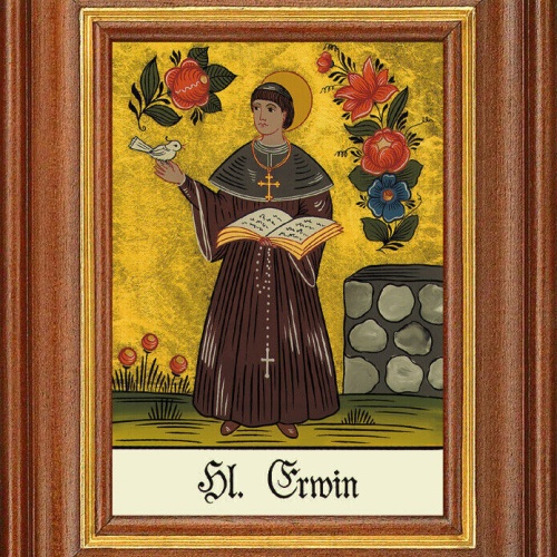 Hinterglasbild - Heiliger Erwin - Patronatsbild Taufe Namenspatron 12,7x16